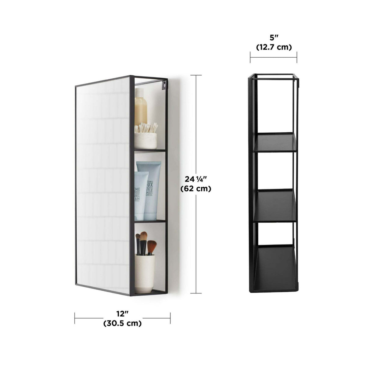Umbra Cubiko Rust-Resistant Wall Mirror and Built-In Storage Unit (Black, 40 lb Capacity)