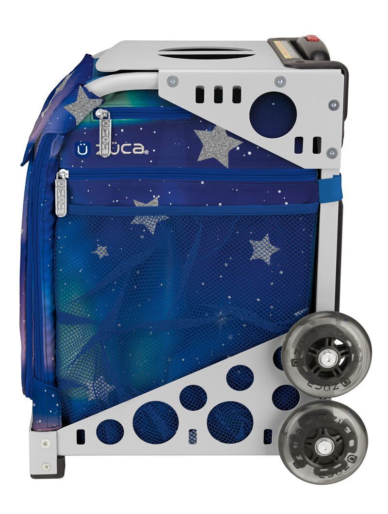 Zuca Aurora Sport Insert Bag and White Frame with Flashing Wheels