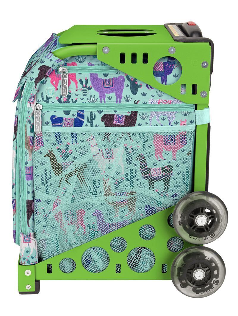 Zuca Llama Rama Sport Insert Bag and Green Frame with Flashing Wheels