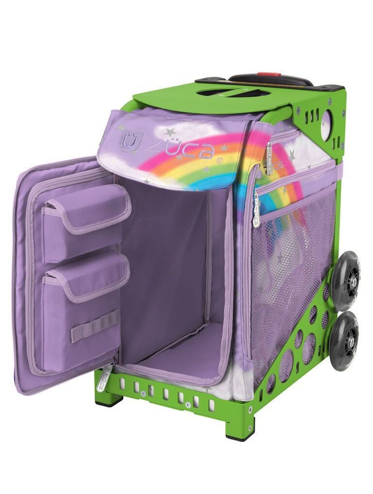 Zuca Unicorn Sport Insert Bag and Green Frame with Flashing Wheels