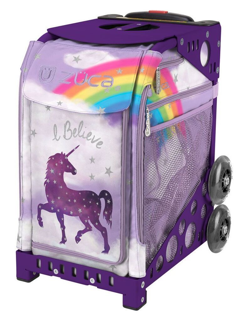 Zuca Unicorn Sport Insert Bag and Purple Frame with Flashing Wheels