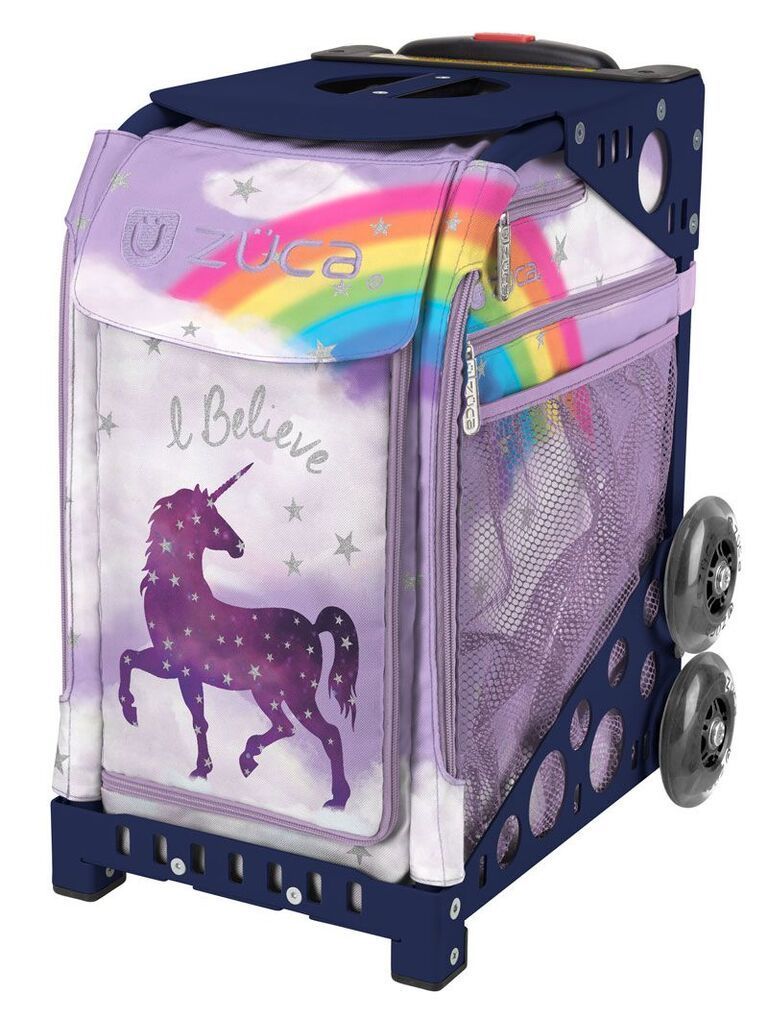 Zuca Unicorn Sport Insert Bag and Navy Blue Frame with Flashing Wheels