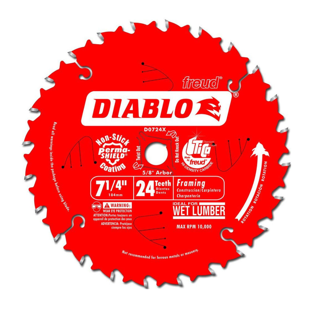 Freud D0724X Diablo 7-1/4-Inch 24 Tooth ATB Carbide Framing Saw Blade