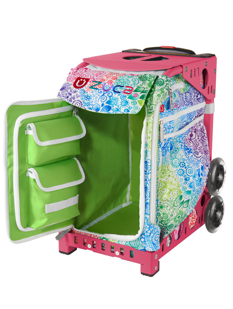 Zuca Rainbow Color Explosion Sport Insert Bag & Pink Frame with Flashing Wheels