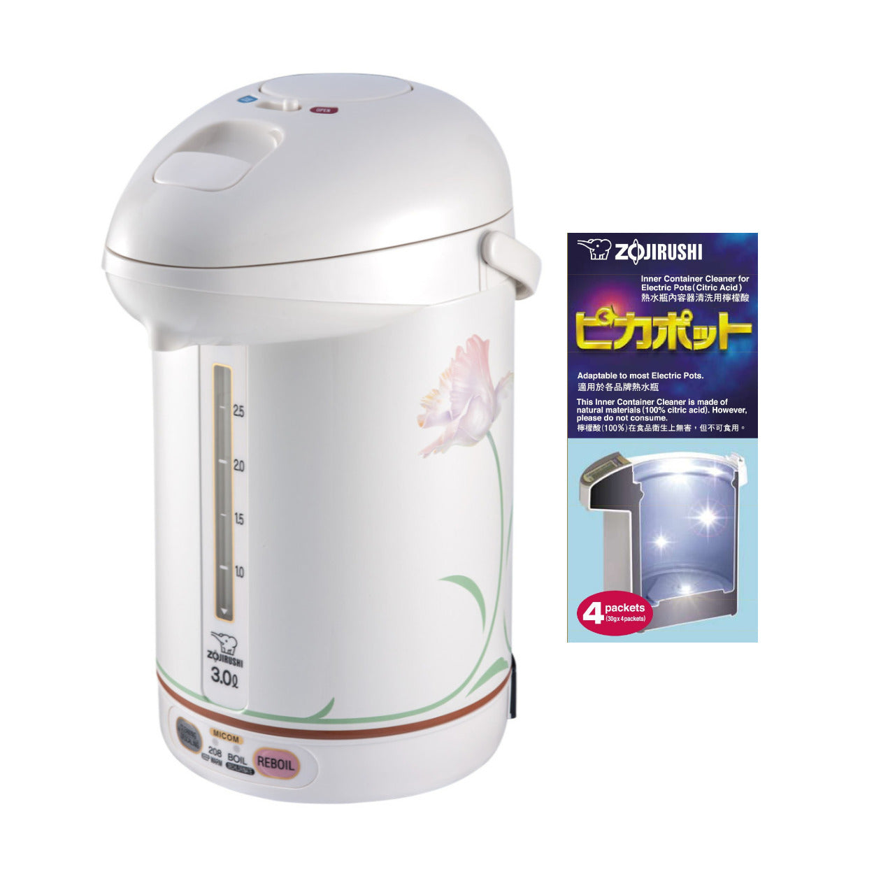 Zojirushi CW-PZC30FC Micom Super Boiler with 4 Packs of Descaling Agent