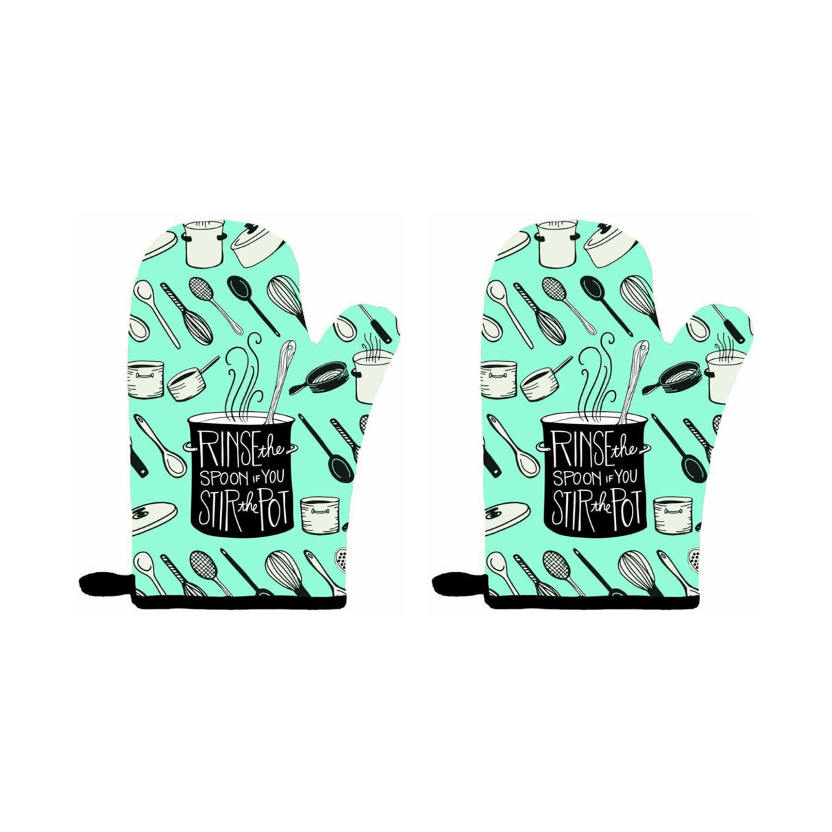 June Clever Rinse The Spoon If You Stir The Pot Funny Oven Mitt (2-Pack)
