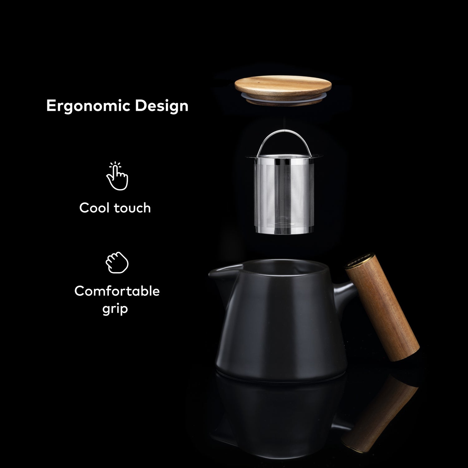 ChefWave Artisan Series Ceramic Tea Pot with Infuser and Two Mugs