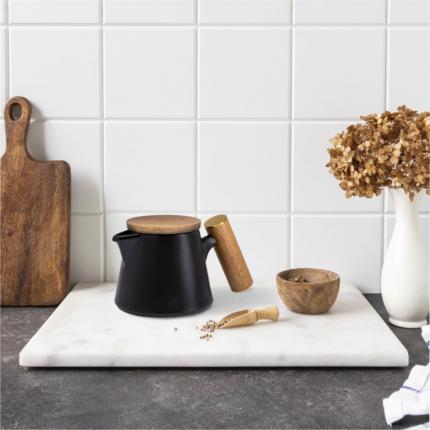 ChefWave Artisan Series Ceramic Tea Pot with Infuser and Two Mugs