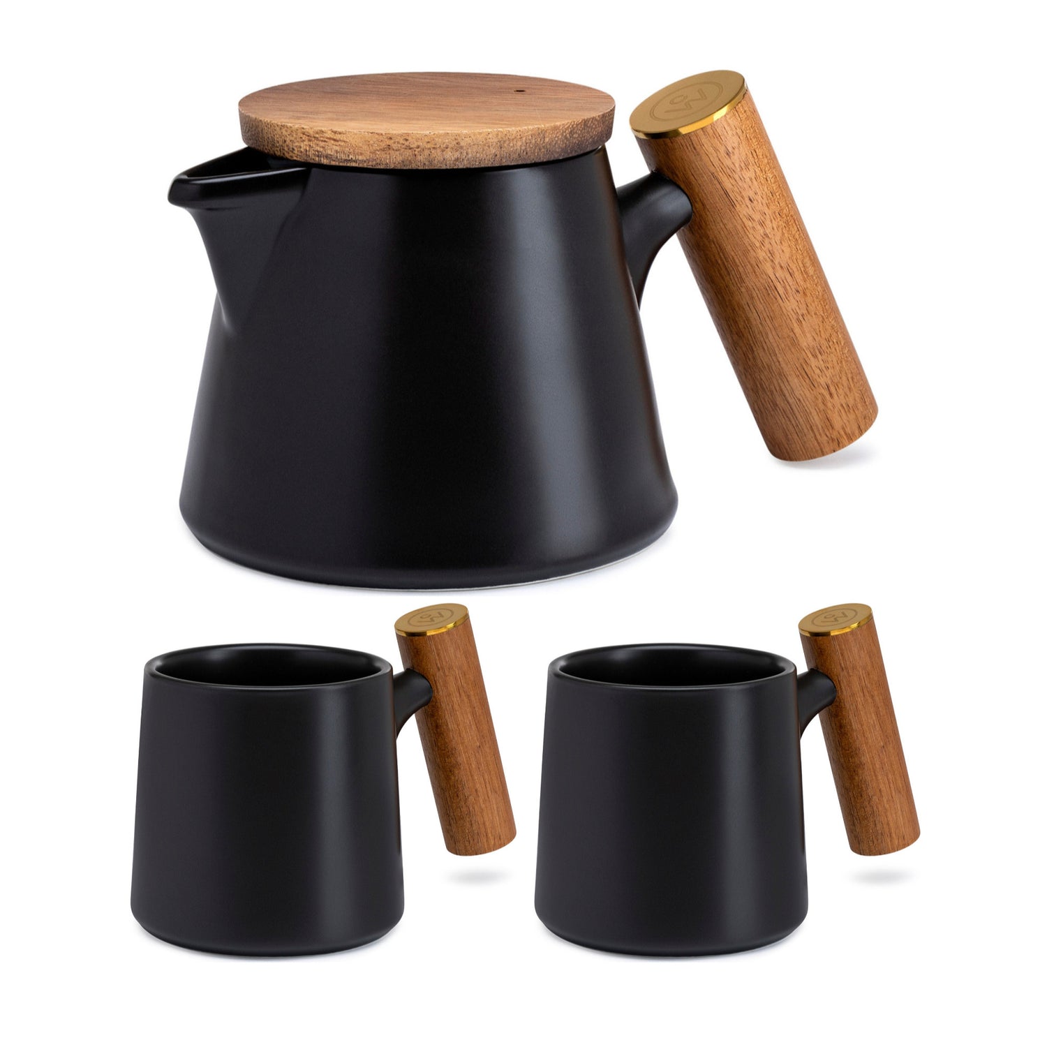 ChefWave Artisan Series Ceramic Tea Pot with Infuser and Two Mugs