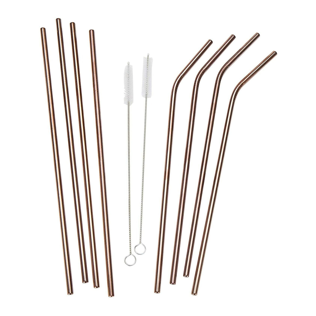 Mind Reader Stainless Steel Reusable Straight/Curved Straws (Rose Gold, 8-Pack)