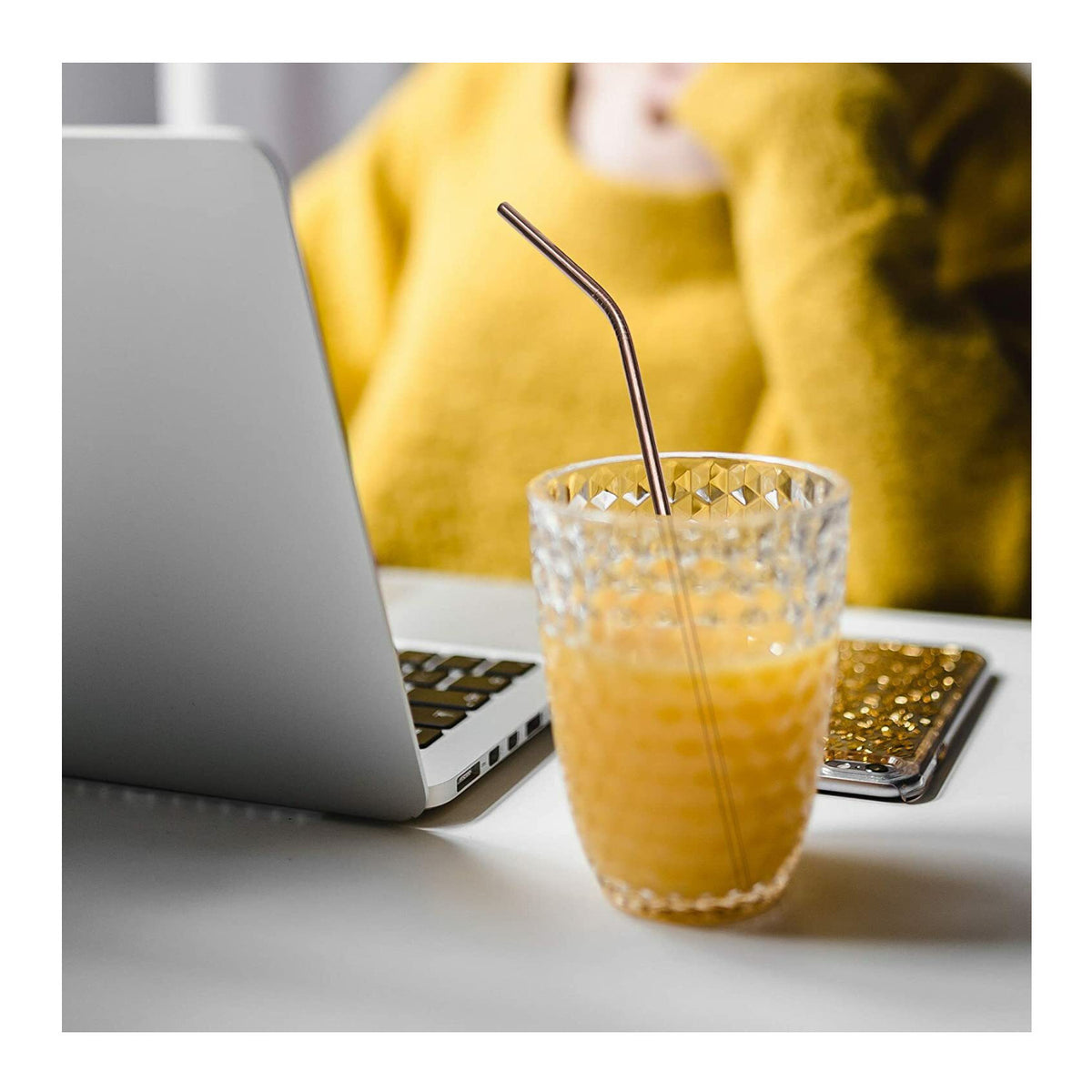 Mind Reader Stainless Steel Reusable Straight/Curved Straws (Rose Gold, 8-Pack)