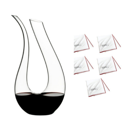 Riedel Amadeo Decanter with 5 Large Microfiber Polishing Cloths Bundle
