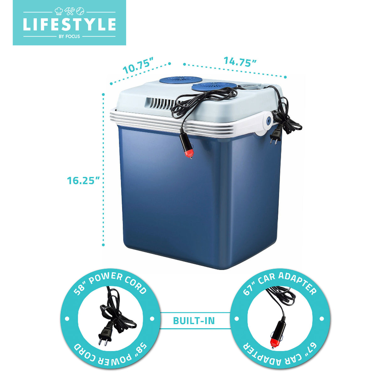 Lifestyle 34-Quart Electric Cooler/Warmer with Dual AC and DC Power Cords (Blue)