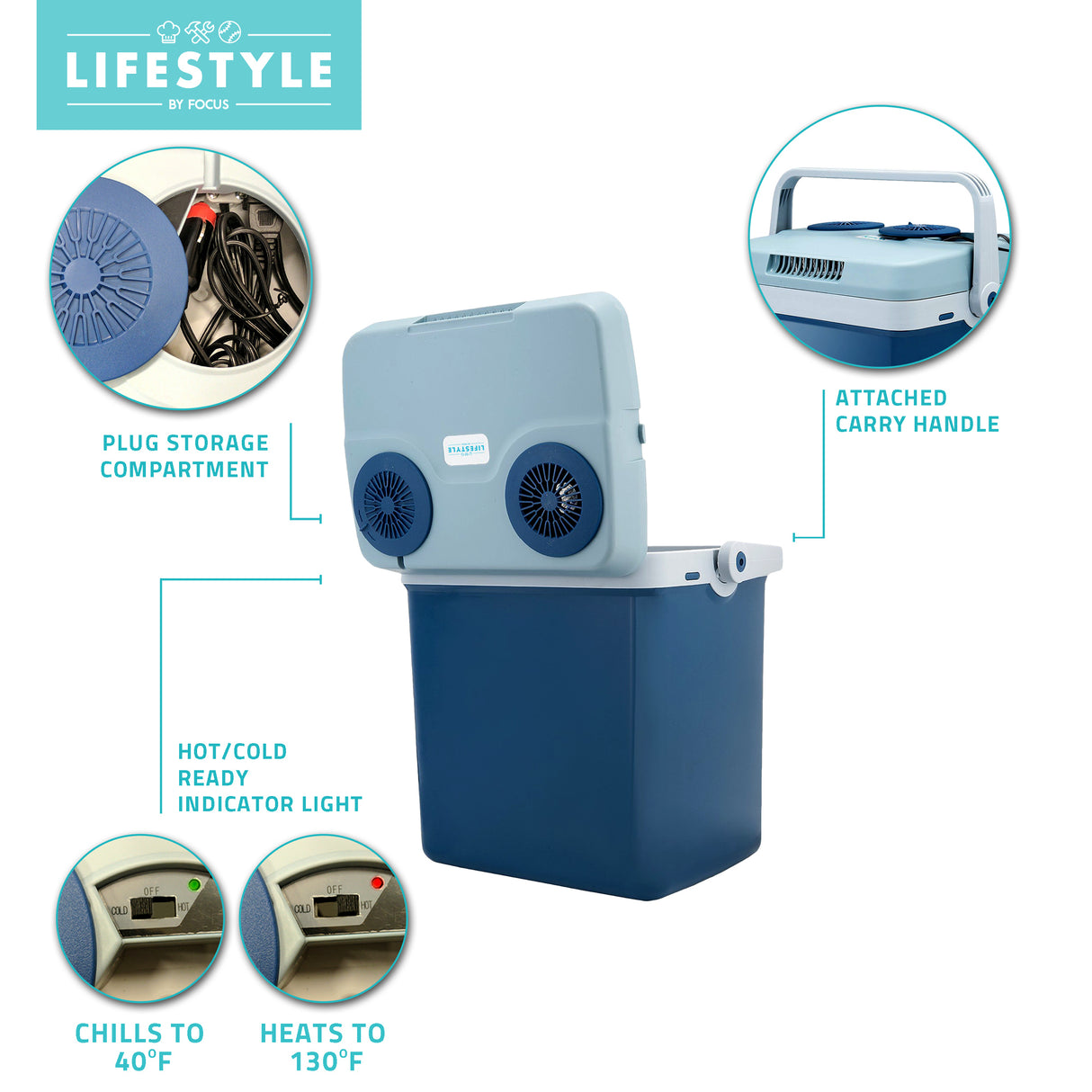 Lifestyle 34-Quart Electric Cooler/Warmer with Dual AC and DC Power Cords (Blue)