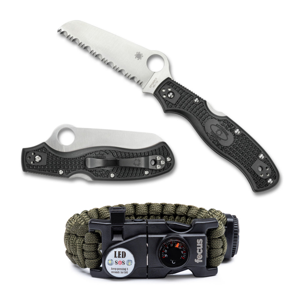 Spyderco Rescue 3 Lightweight Folding Knife with Multi-Tool Paracord Bracelet