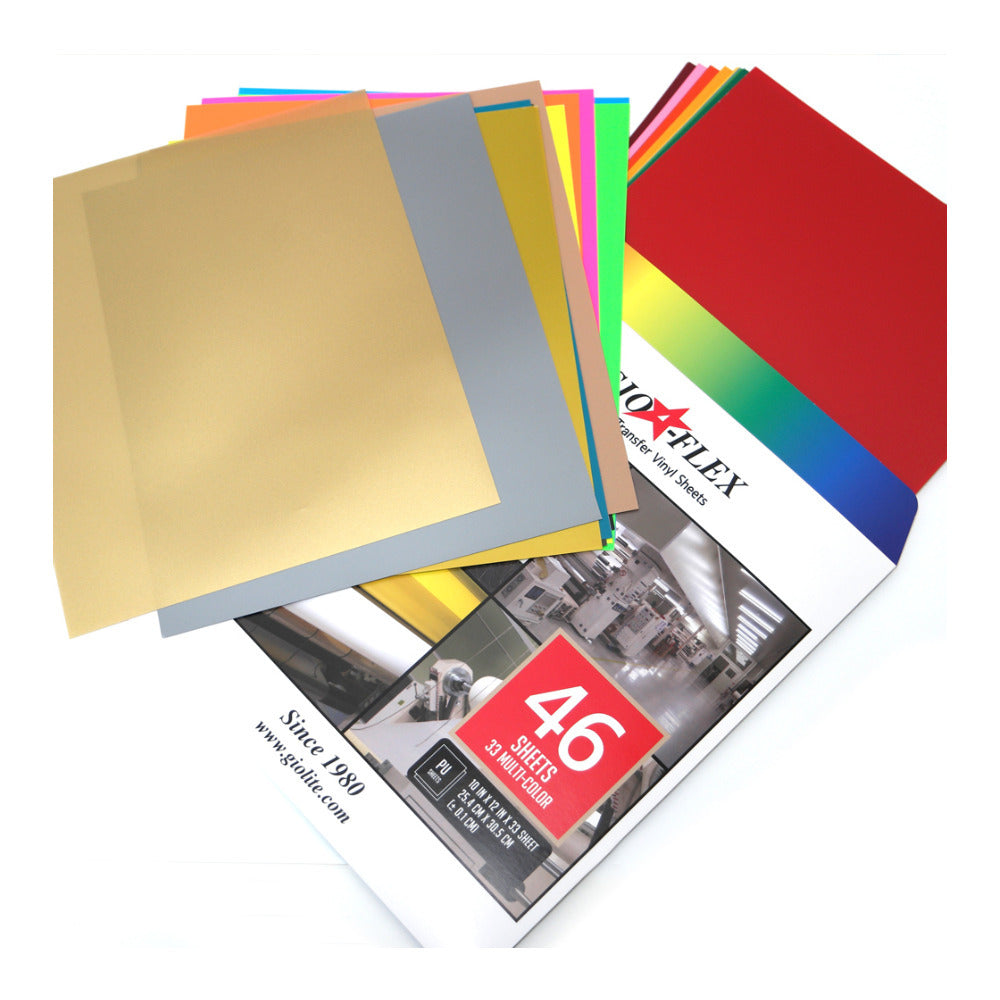 GIO-FLEX PVC Heat Transfer Vinyl 33 Sheets HTV Assorted Colors Bundle