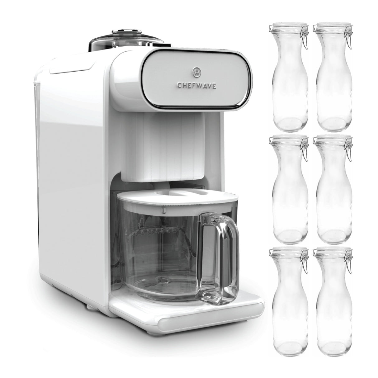 ChefWave Milkmade Non-Dairy Milk Maker with 6 Pack Resealable Glass Carafes