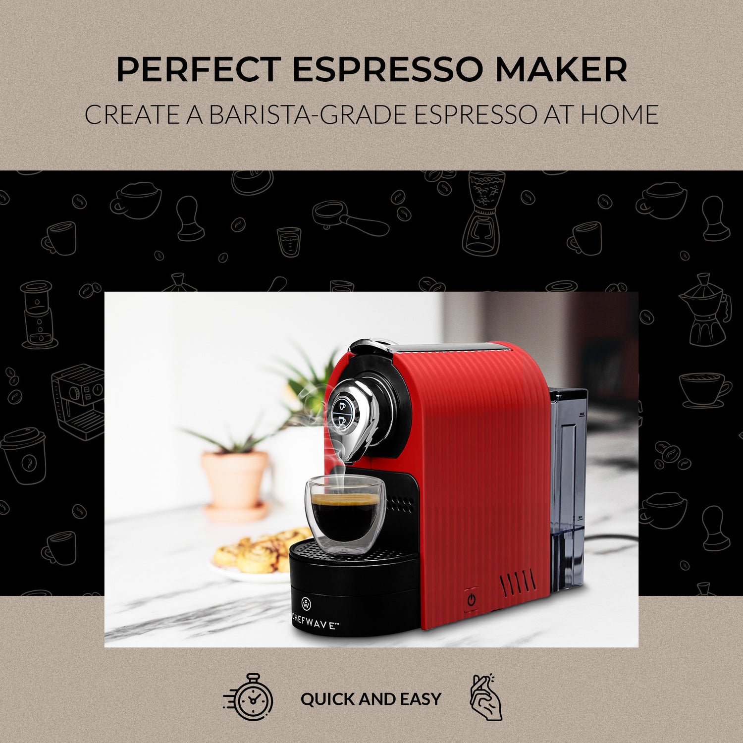 ChefWave Espresso Machine for Nespresso (Red), Capsule Holder, and Cups Bundle