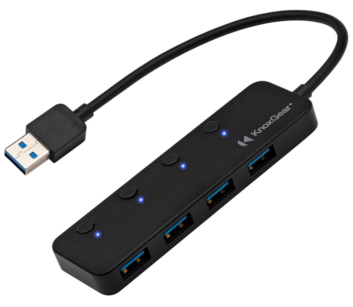 Knox Gear USB 3.0 Hub - 4 Port USB Hub 3.0 - Powered USB Hub for Mac Laptop, PC, PS4, Xbox, TV