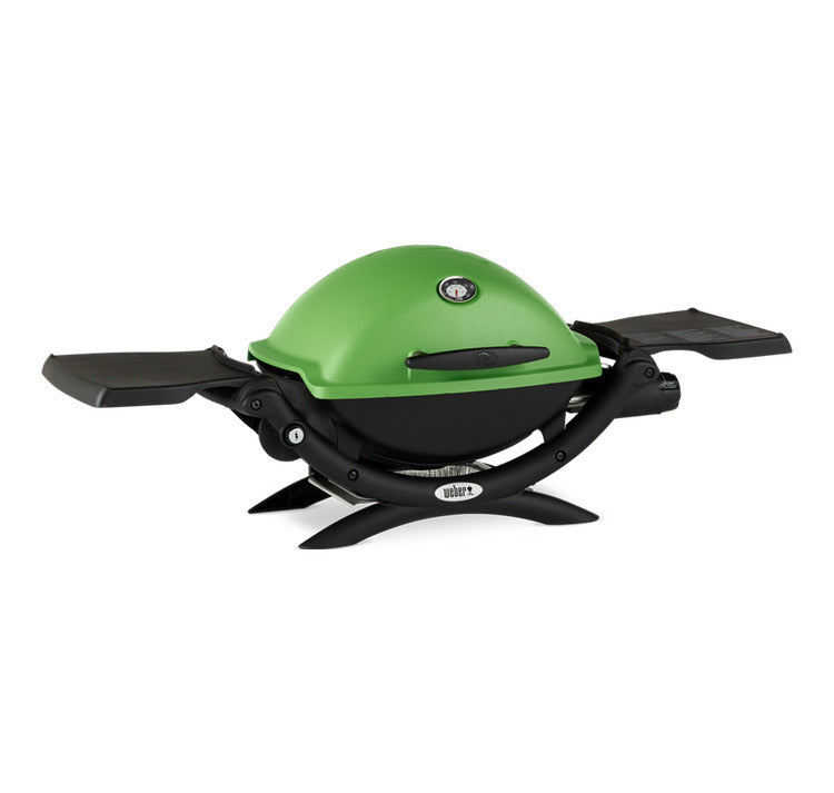 Weber Q 1200 Liquid Propane Grill (Green) with Grill Cover