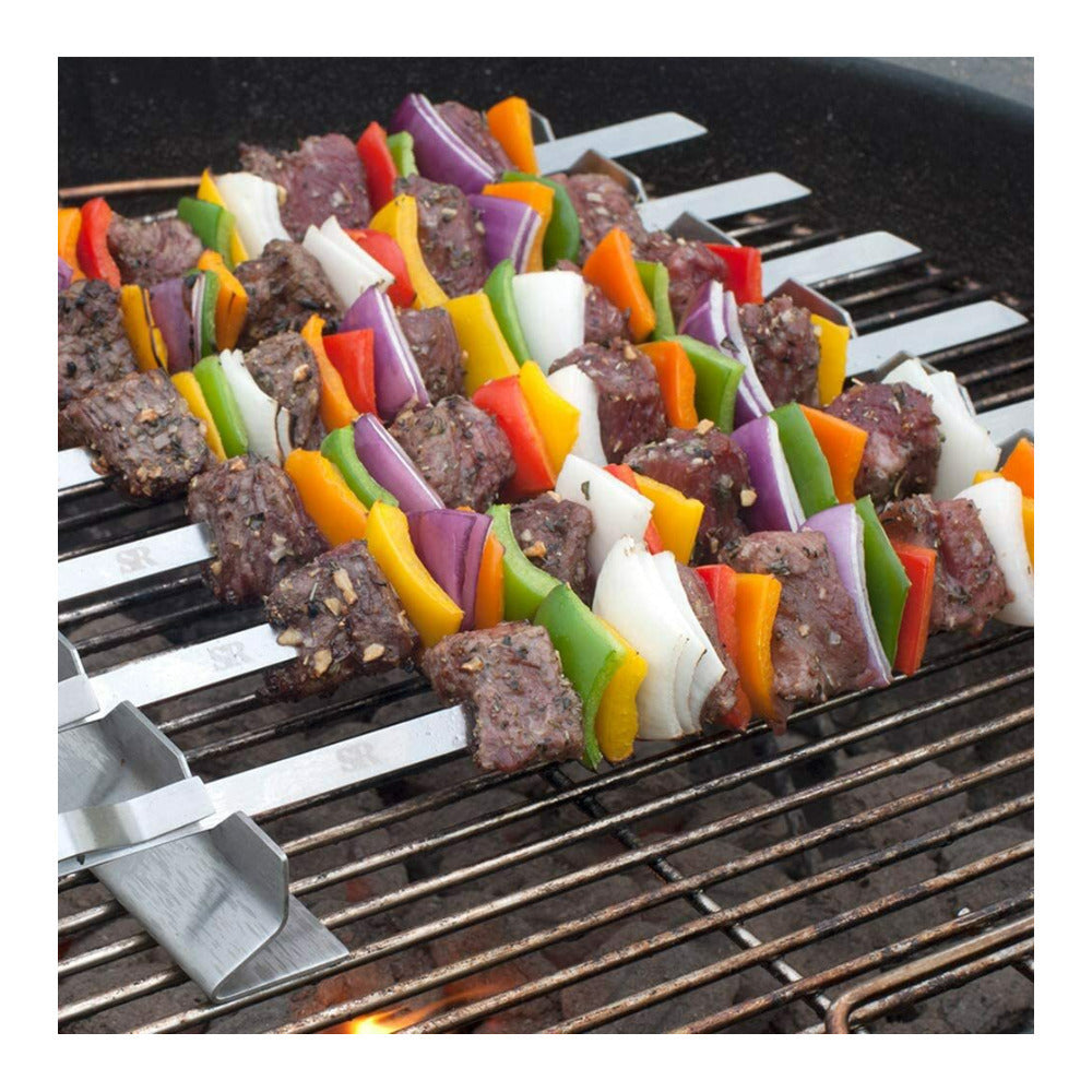 Mtoye Steven Raichlen Stainless Kabob Rack with Flat Skewers (10-Pack) Bundle