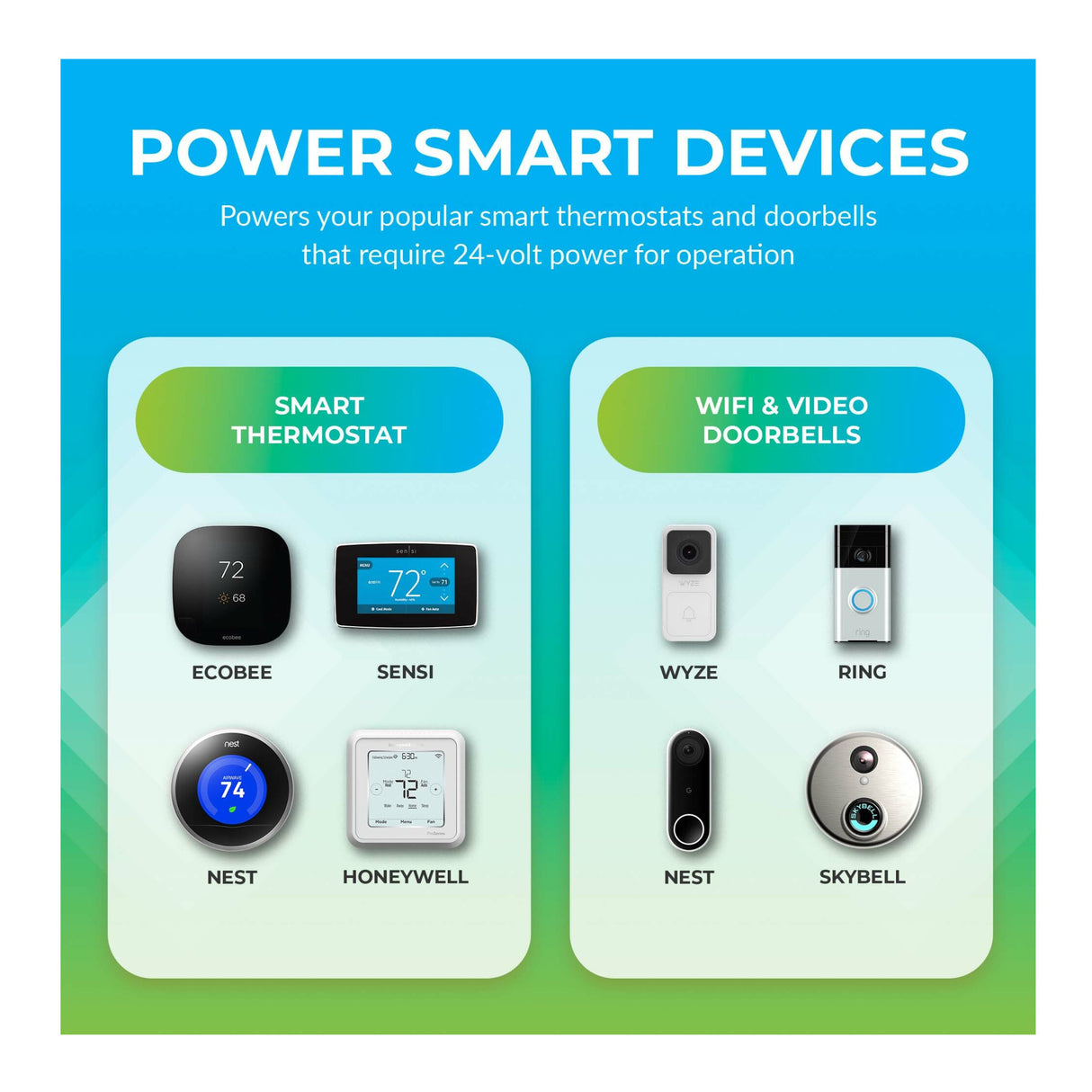 Kratos Power 24 Volt Transformer C-Wire Adapter (White) with Adapter Clips