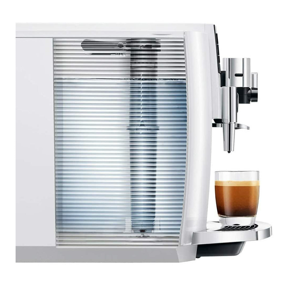 Jura E8 Automatic Espresso Machine (Piano White) with Glass Milk Container