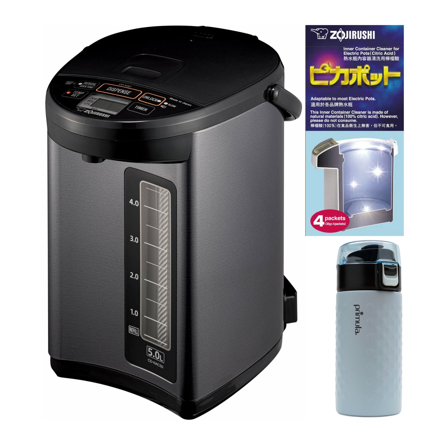 Zojirushi Micom Water Boiler (5-Liter, Metallic Black) with Cleaner and Tumbler