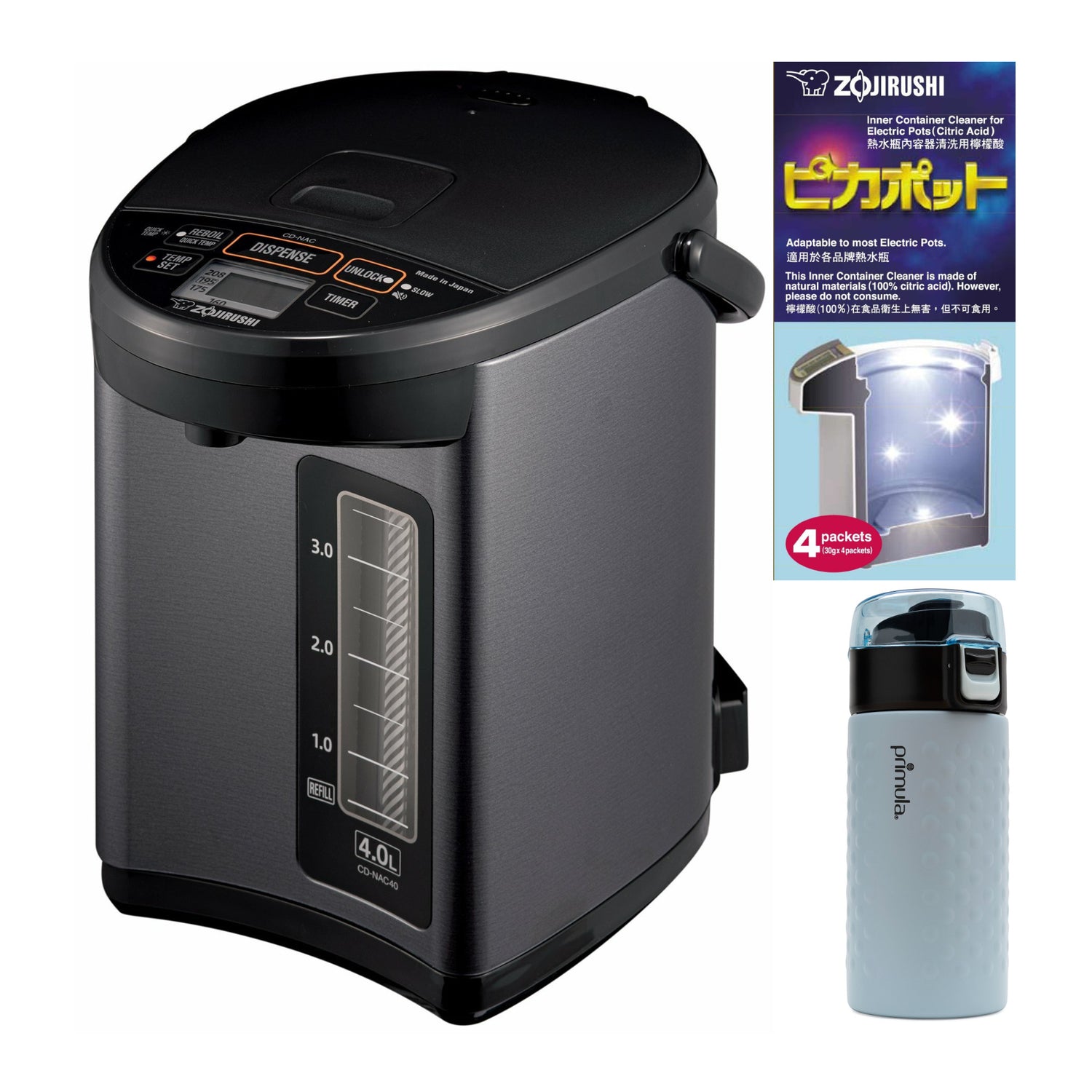 Zojirushi Micom Water Boiler (4-Liter, Metallic Black) with Cleaner and Tumbler