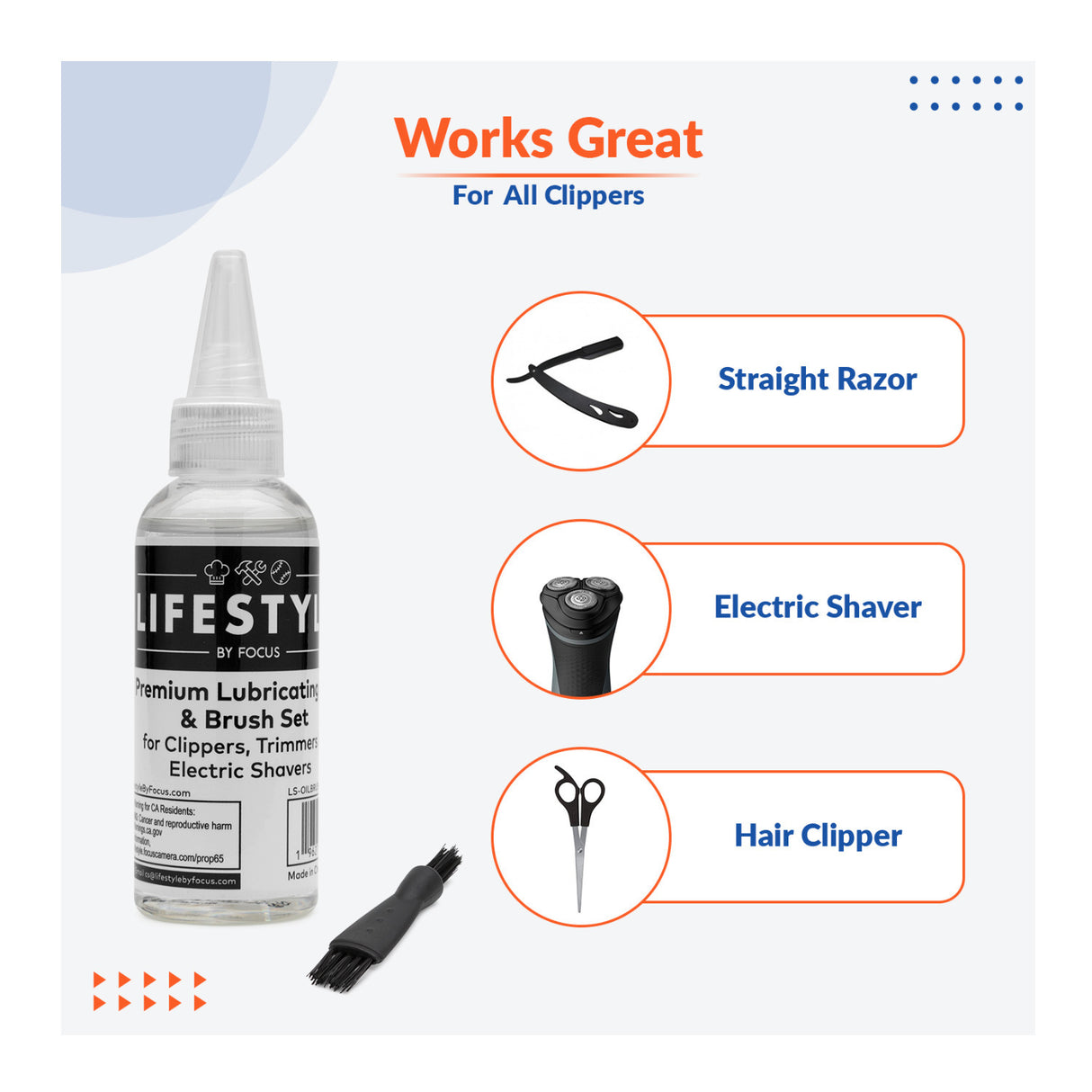 Lifestyle by Focus Premium Lubricating Oil and Brush Set for Electric Shavers