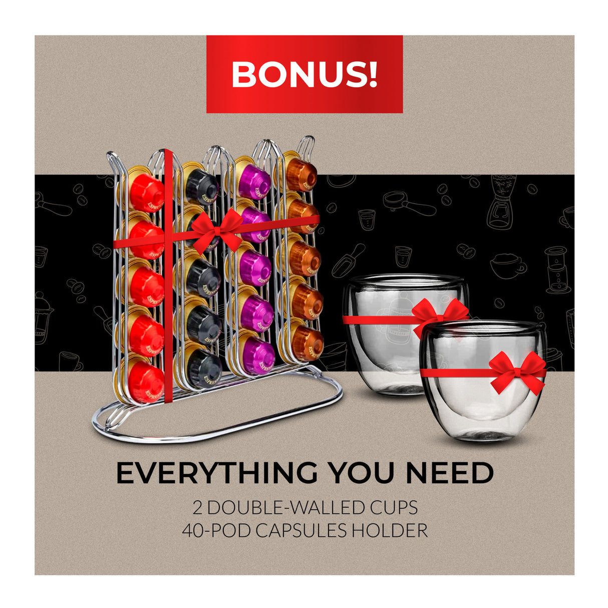 ChefWave Espresso Machine (Black) with Holder, Cups and Handheld Milk Frother