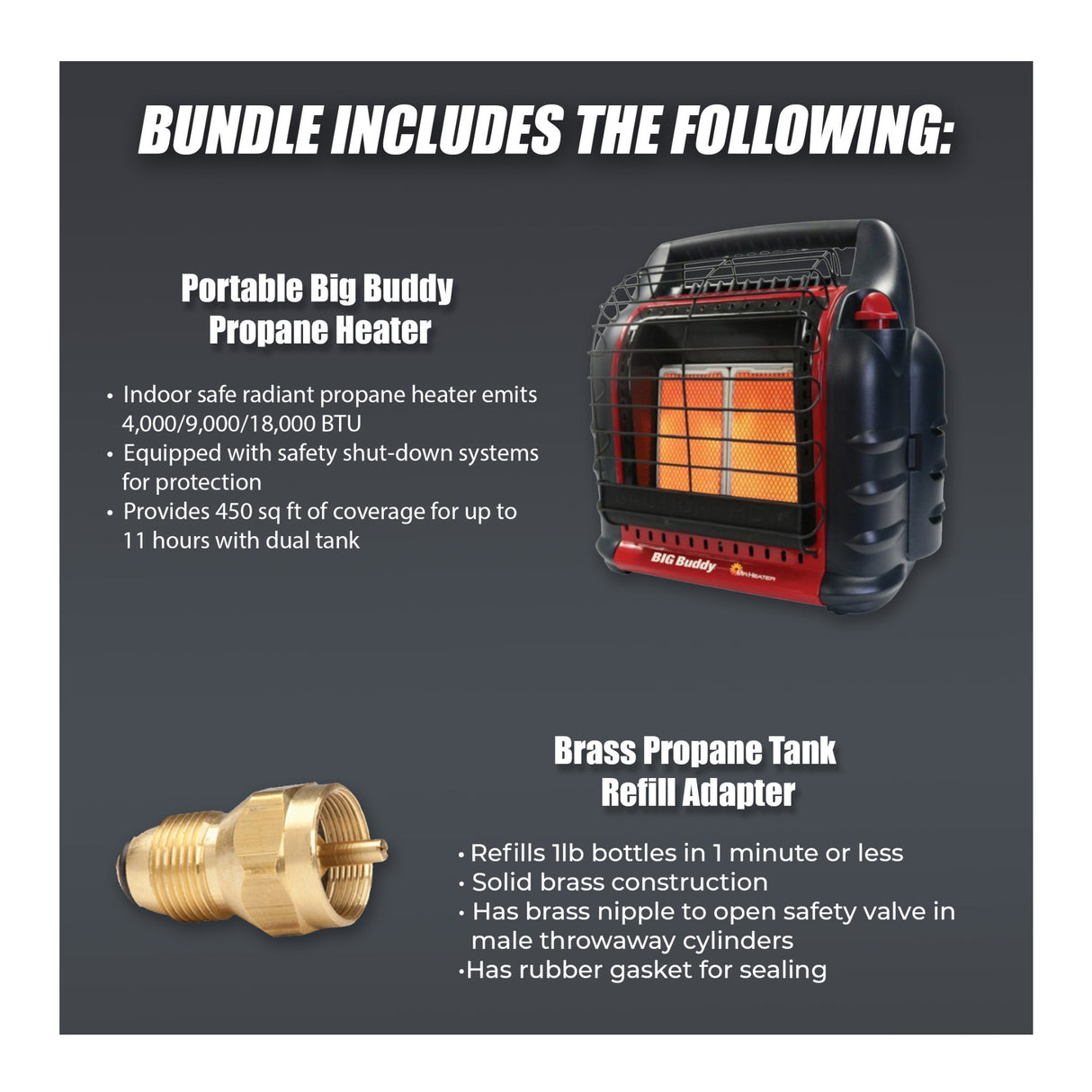 Mr. Heater Portable Big Buddy Propane Heater with Propane Tank Refill Adapter