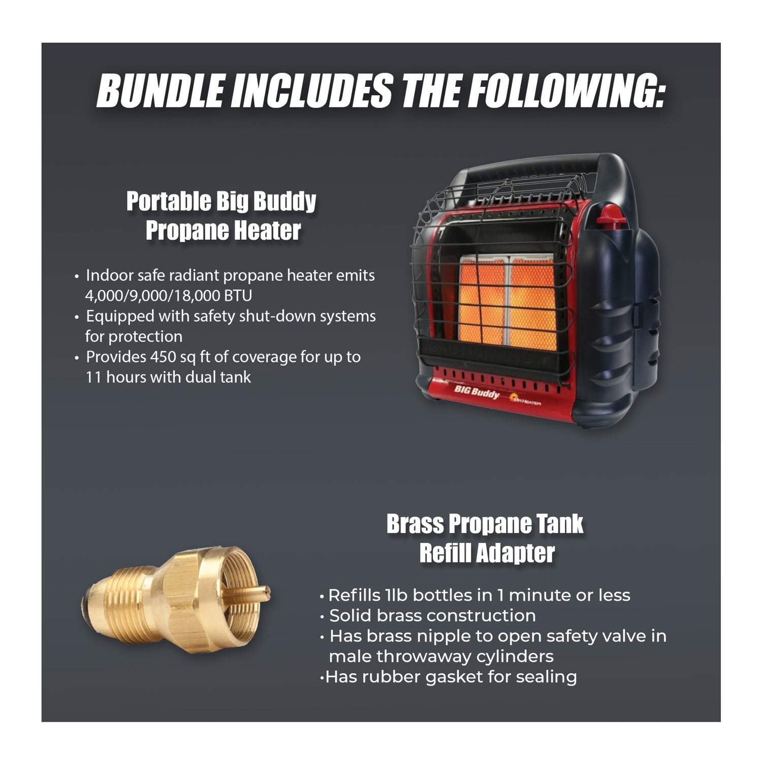 Mr. Heater Portable Big Buddy Propane Heater with Propane Tank Refill Adapter