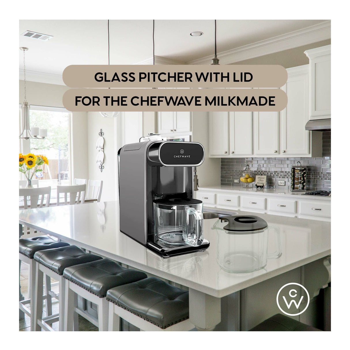 ChefWave Glass Pitcher with Lid for the Milkmade Non-Dairy Milk Maker (Black)