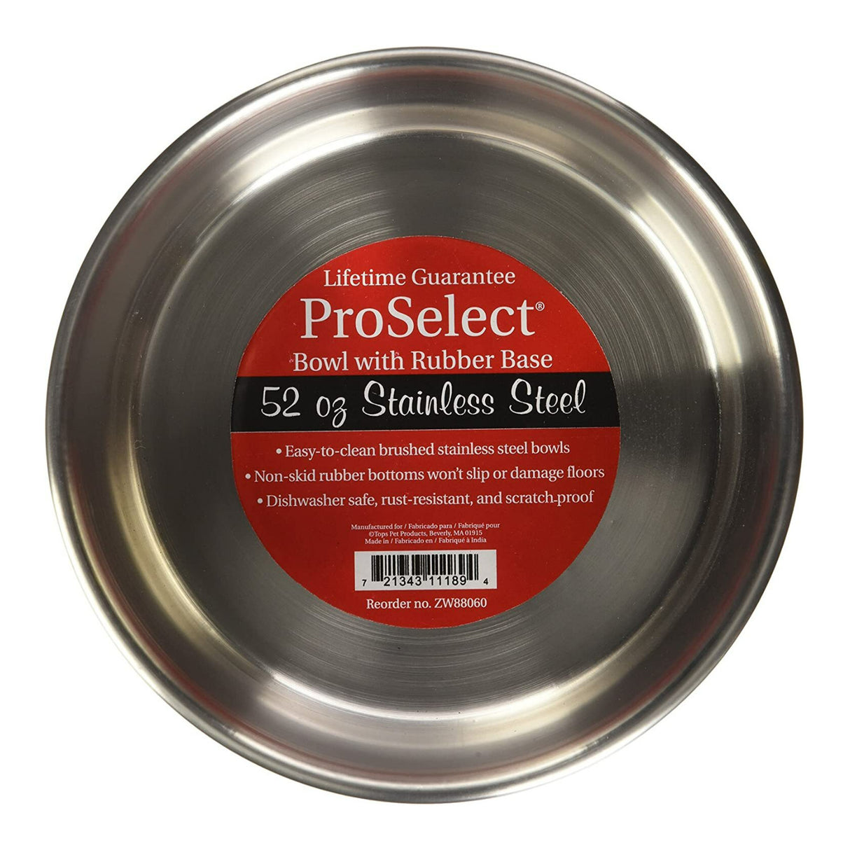 Pro Select Stainless Steel Rubber Base, Dishwasher Safe Dog Feeding 8-inch Bowl