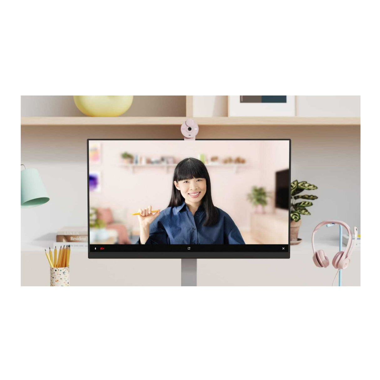 Logitech Brio 300 Rose Noise-Reducing Mic and 1080P Webcam with Shutter