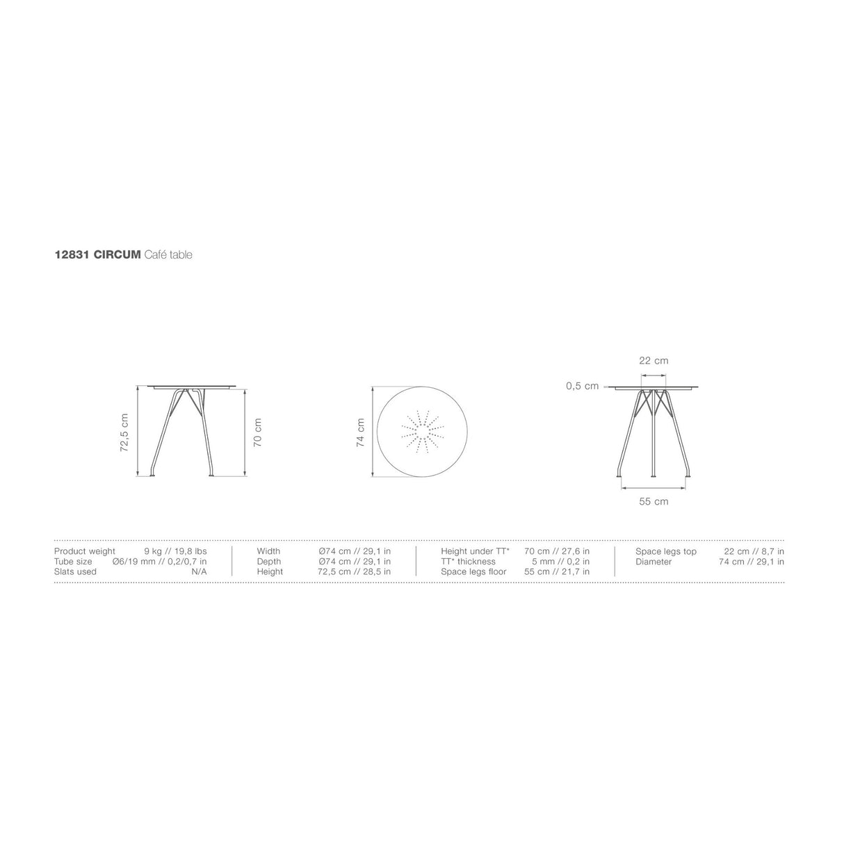 Houe CIRCUM Caf Table with Bamboo Top (Black, Powder Coated Steel Frame)