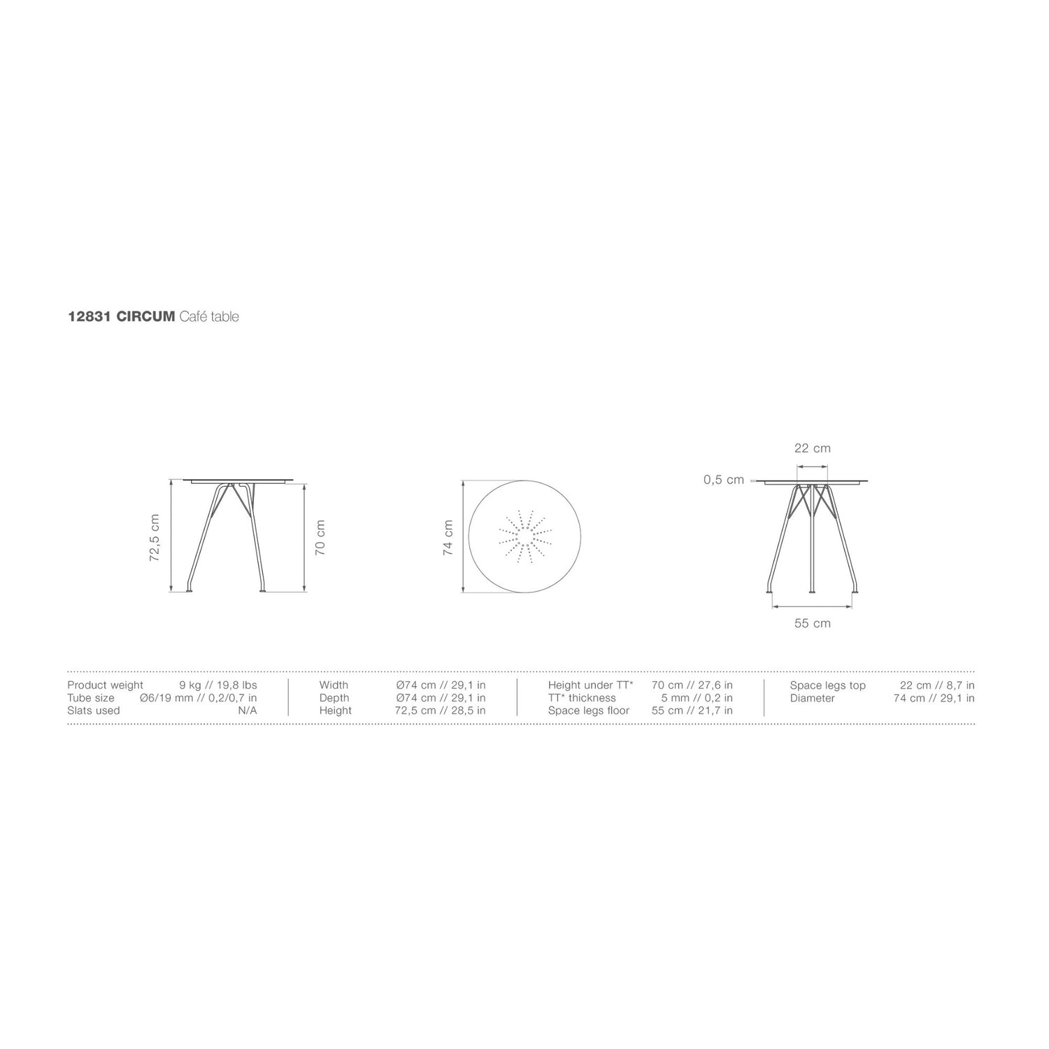 Houe CIRCUM Caf Table with Bamboo Top (Black, Powder Coated Steel Frame)