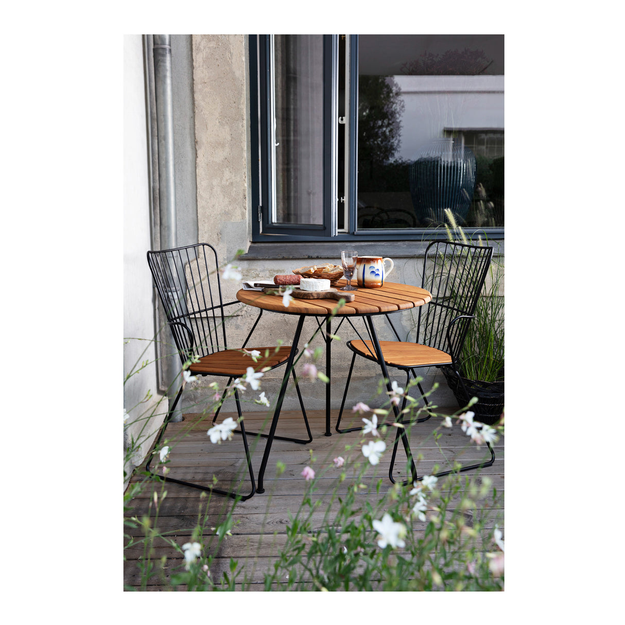 Houe CIRCUM Caf Table with Bamboo Top (Black, Powder Coated Steel Frame)