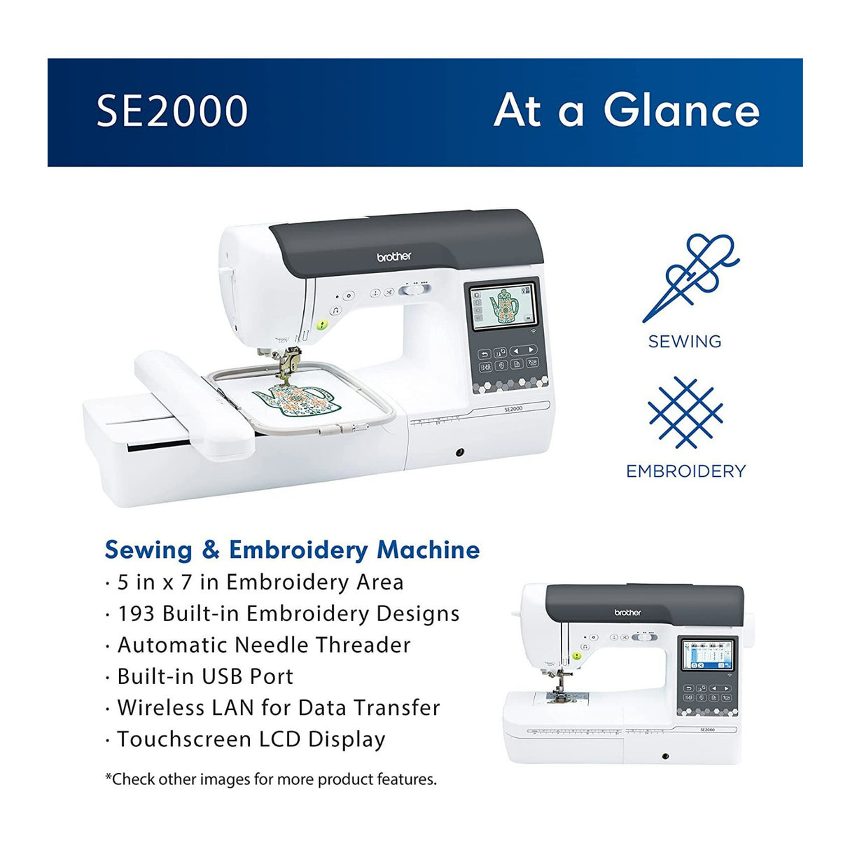 Brother SE2000 Computerized Sewing and Embroidery Machine with LCD Display