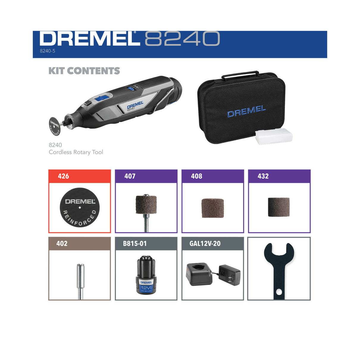 Dremel 8240 12V Lithium-Ion Battery Cordless Rotary Tool with Accessory Bundle