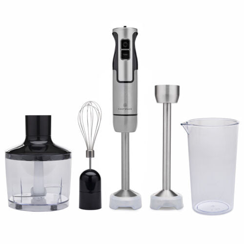 ChefWave Intermix 500-Watt 9-Speed Immersion Hand Blender, 2 Wands, Beaker, Whisk, Chopper