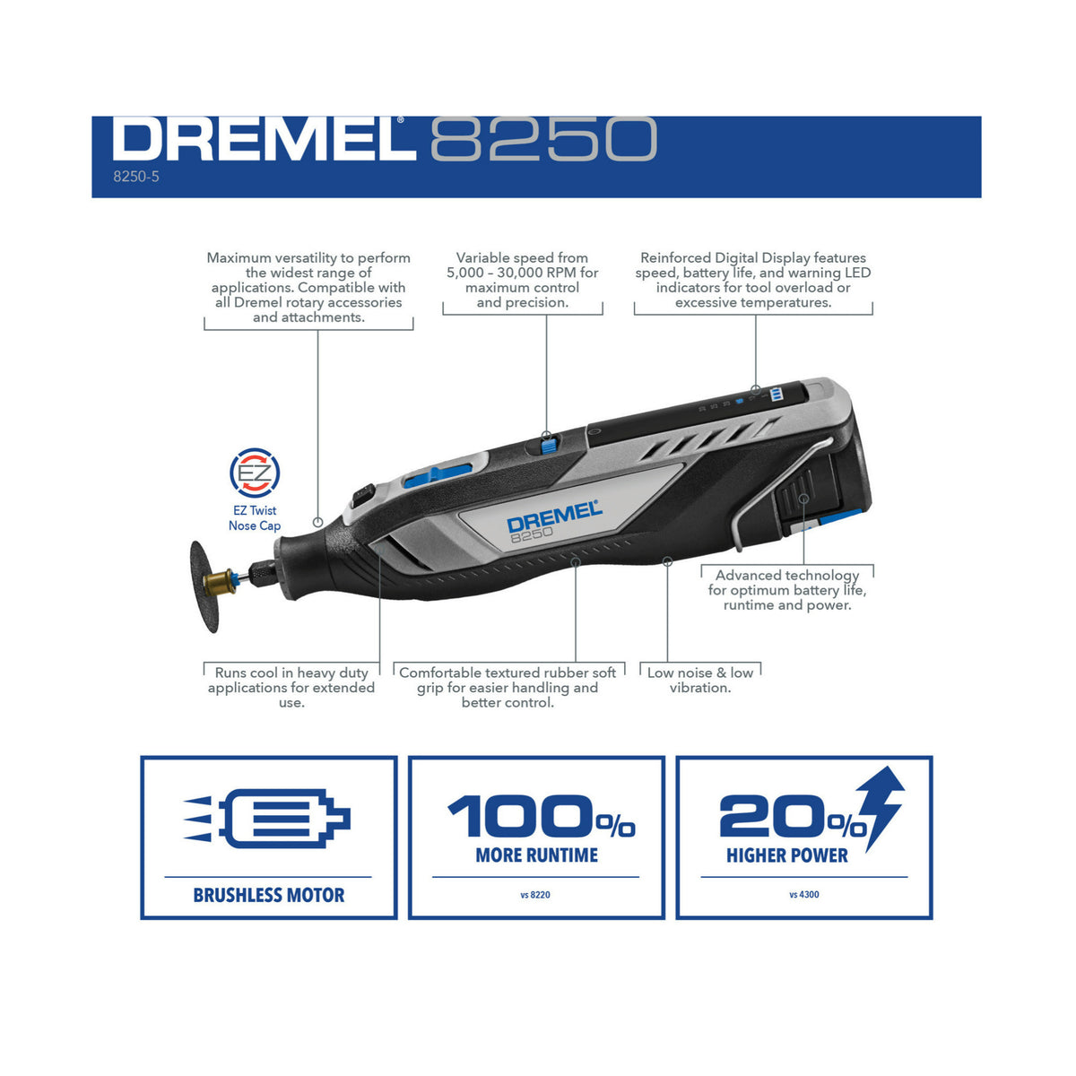 Dremel 8250 Brushless Motor Cordless Rotary Tool with All-Purpose Accessory Kit