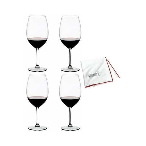Riedel Vinum Bordeaux Grand Cru Glasses (4-Pack) with Polishing Cloth Bundle