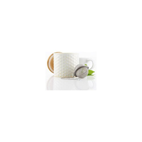 Chantal Ceramic Tea Caddy Set w/ Bamboo Lid and Tea Ball Infuser (White)