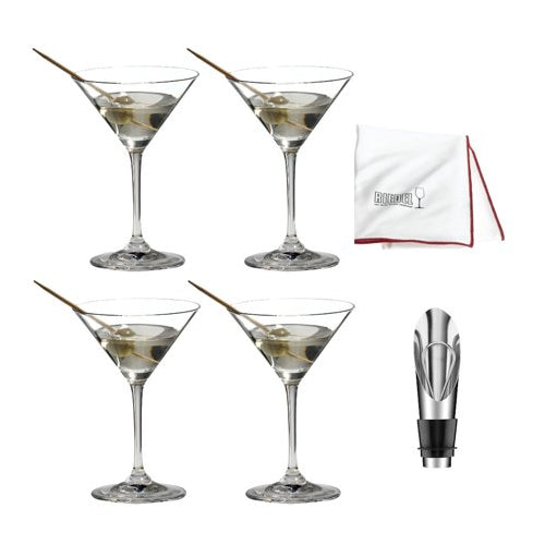 Riedel Vinum Martini Glasses (Set of 4) with Wine Pourer and Polishing Cloth