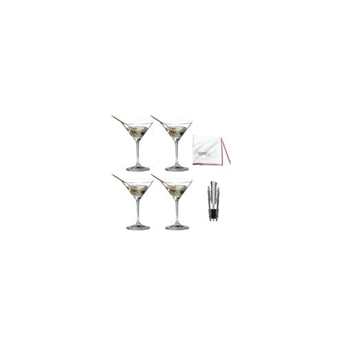 Riedel Vinum Martini Glasses (Set of 4) with Wine Pourer and Polishing Cloth
