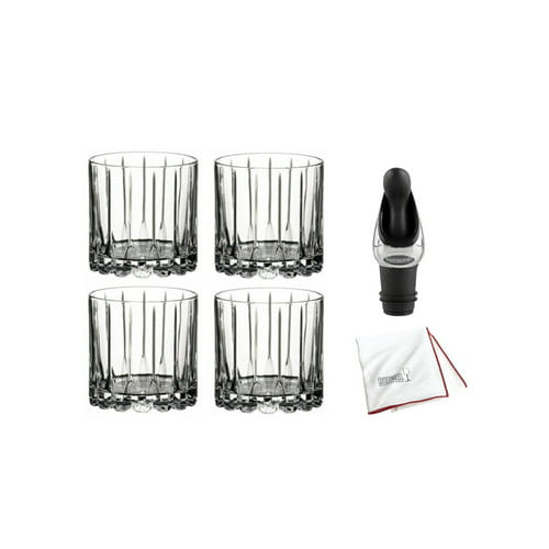 Riedel Drink Specific Glassware Rock Glass (9 oz, Clear) 4-Pack with Wine Pourer
