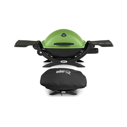 Weber Q 1200 Liquid Propane Grill (Green) with Grill Cover