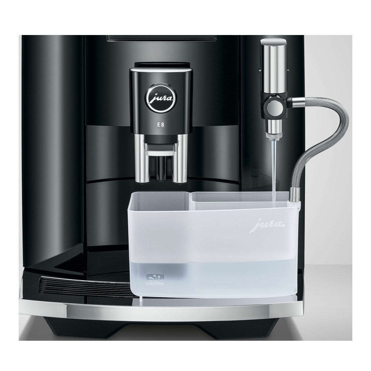 Jura E8 5th Gen Automatic Coffee Machine Piano Black with Milk Container Bundle
